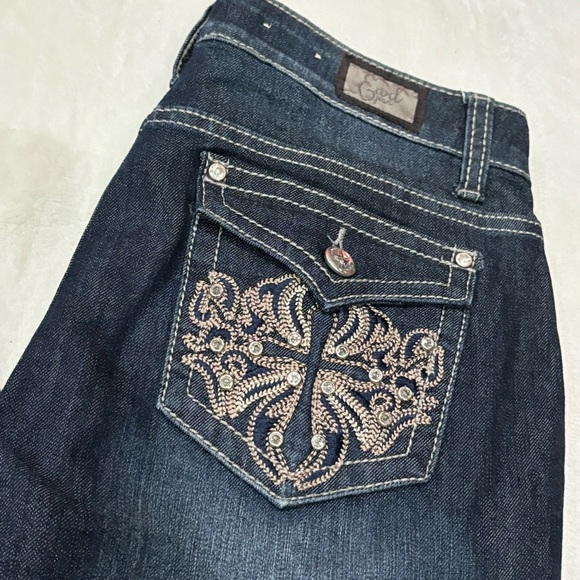 EARL JEAN Women’s Embroidered Rhinestone Boot Cut Denim Jeans - dark wash size 4 - Picture 2 of 7